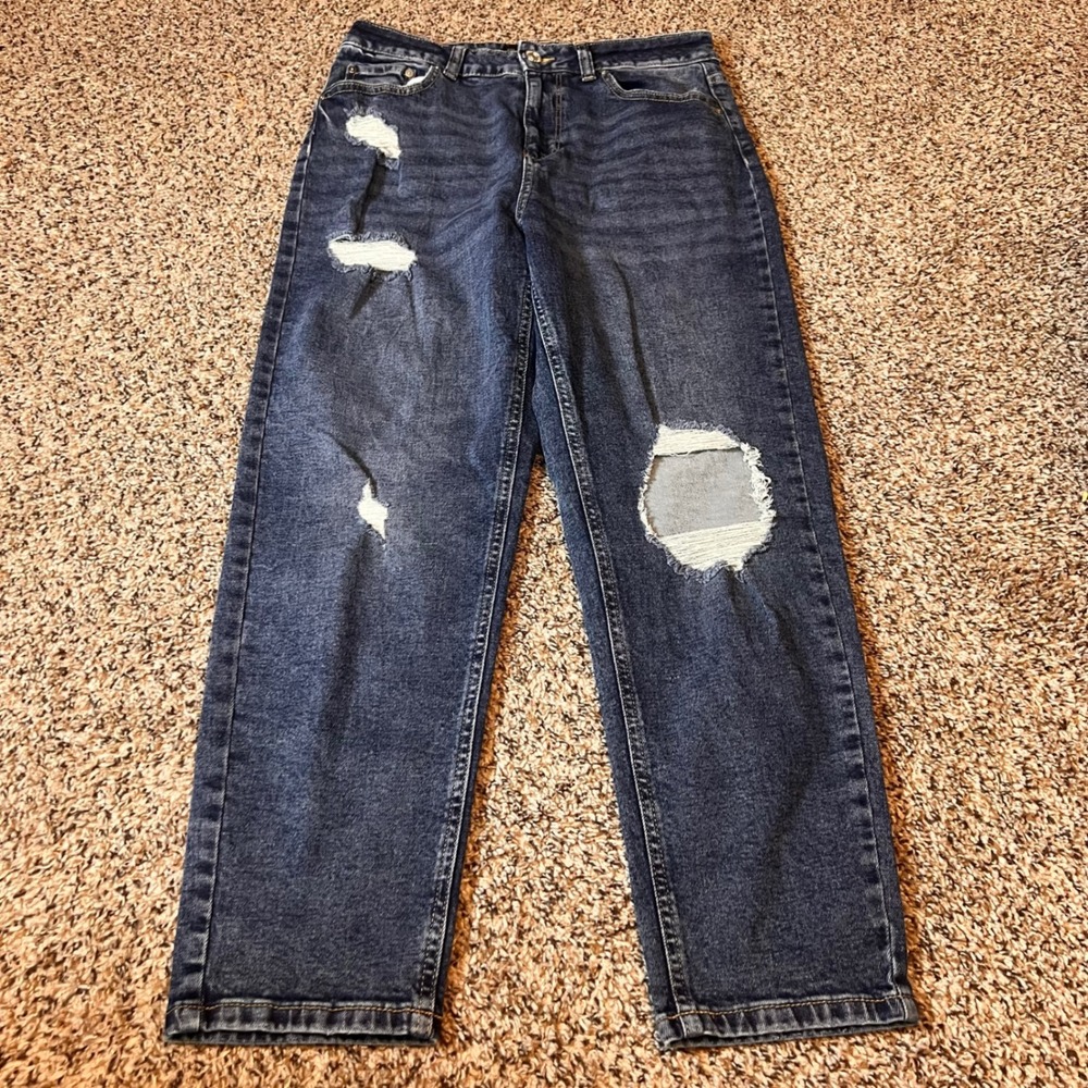 Indigo Rein Distressed Jeans Size‎ 11 Juniors High Waisted Denim Dark Wash